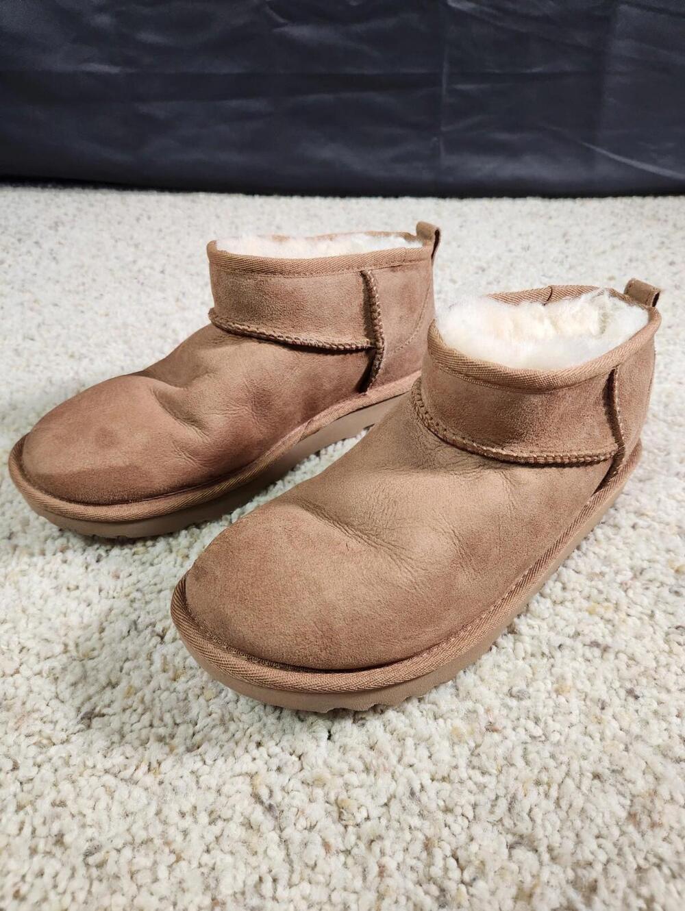 UGG Classic Ultra Mini Chestnut Suede Ankle Boots Size 6